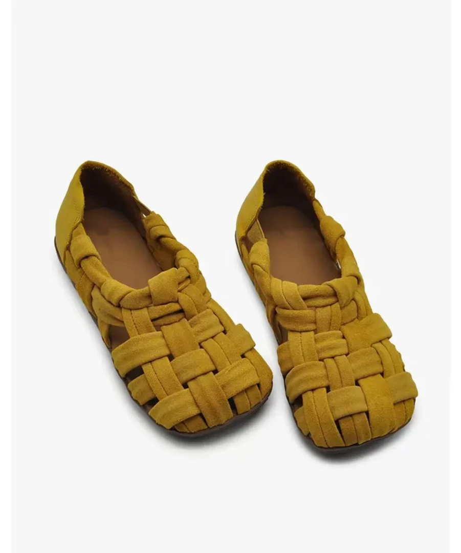 真皮编织中跟休闲风包头防滑镂空夏季女鞋986