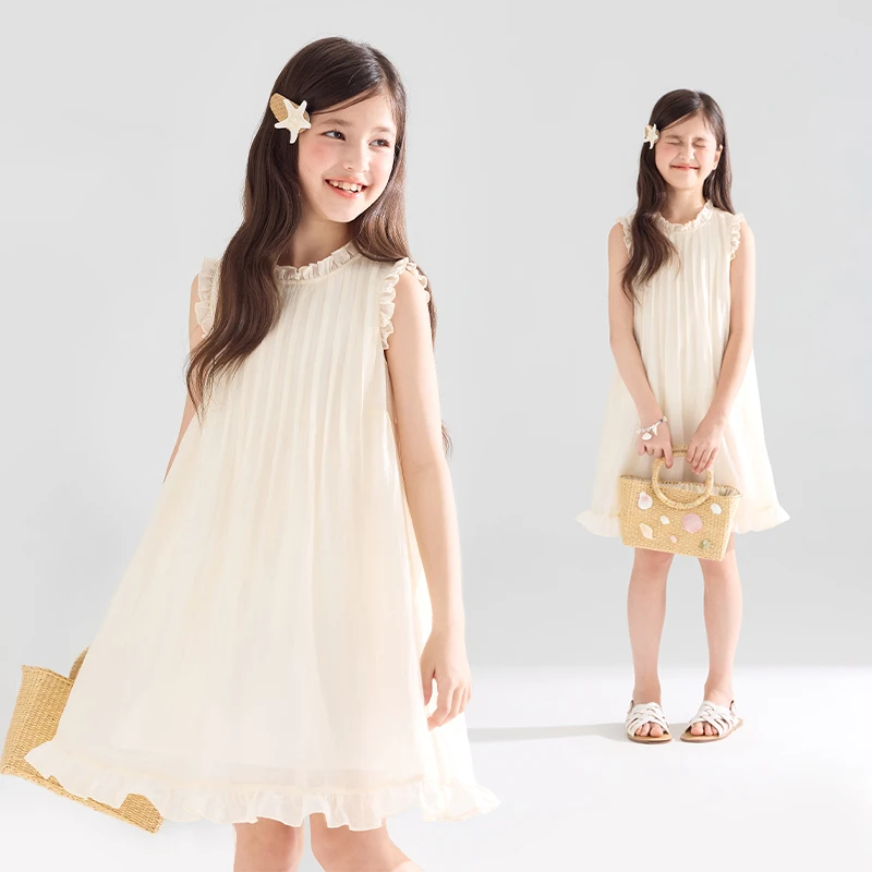 MUCMUKN木可童装荷叶边背心连衣裙海岛度假公主裙女童夏M52XQ3999