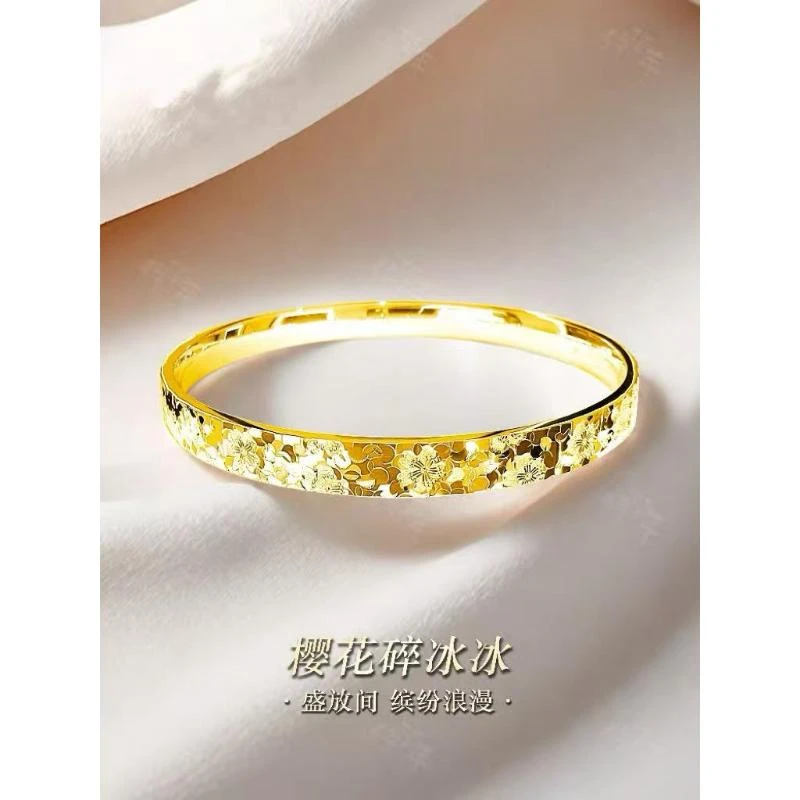 足银手镯 百搭樱花碎冰冰手镯亮面时尚
