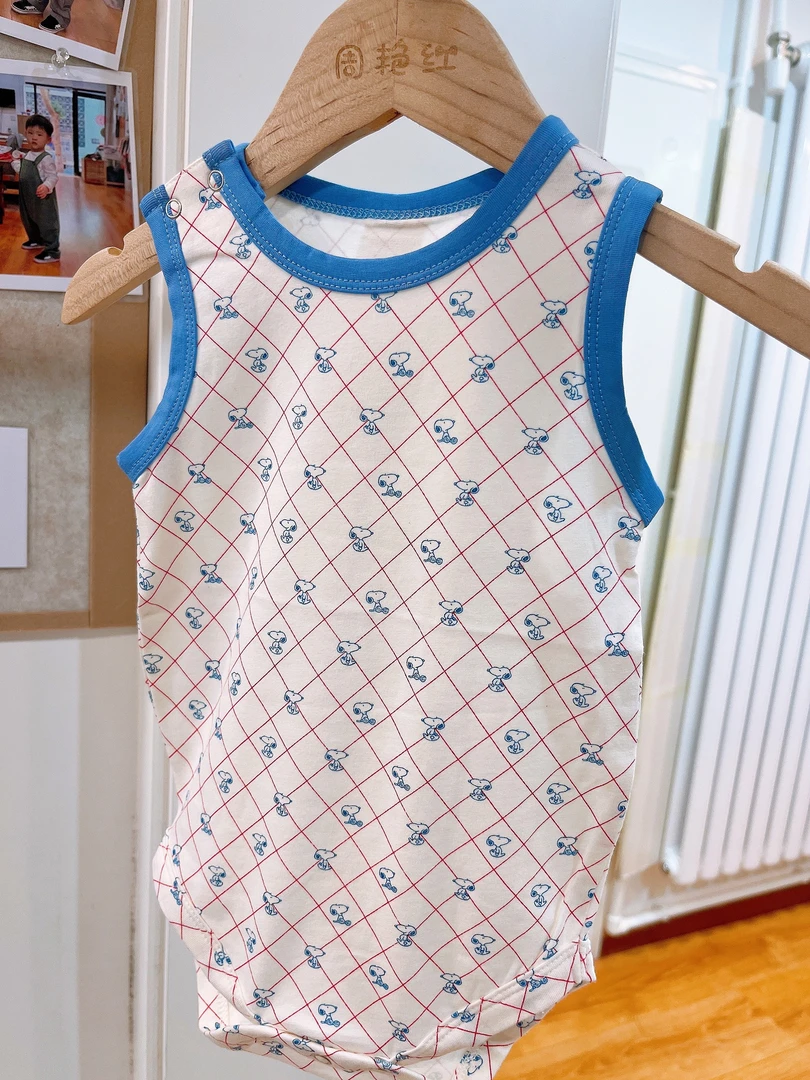 夏天背心摁扣肩开包屁衣连体无袖夏款卡通全棉婴儿宝宝纯棉儿童
