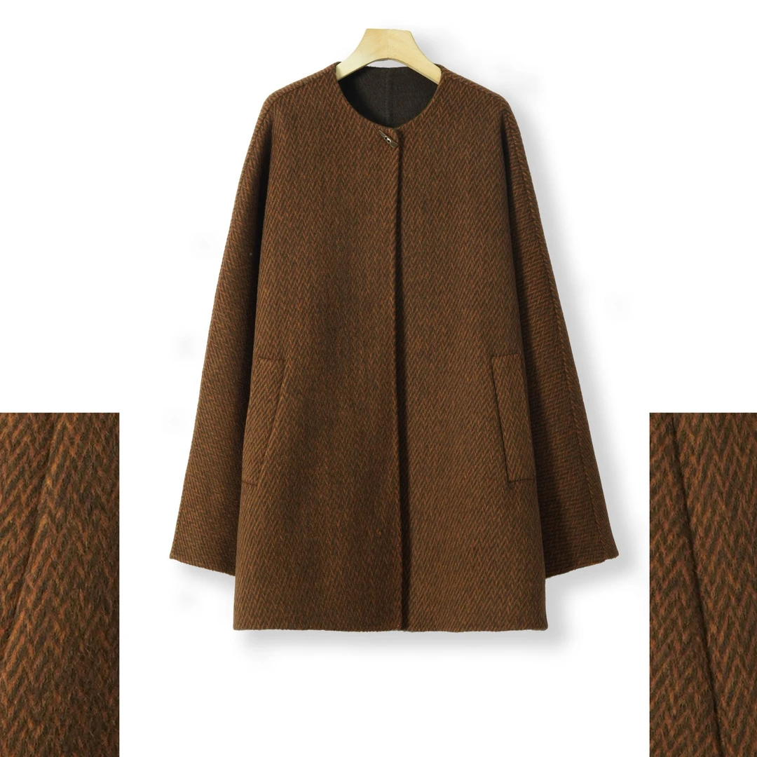 气质时尚百搭秋冬人字纹短款大衣 9078