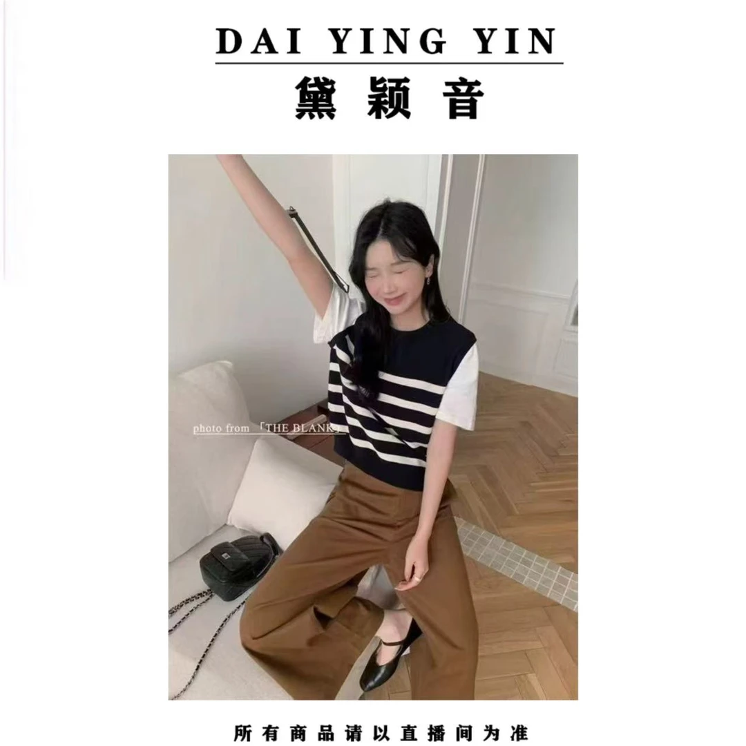 【代莹优选】504拼接针织侧面带扣子假两件针织短袖