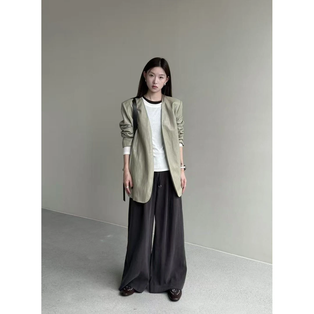 【NO退NO换】J-57307#抹茶#自带腰带慵懒感韩系简约休闲裤（福利）