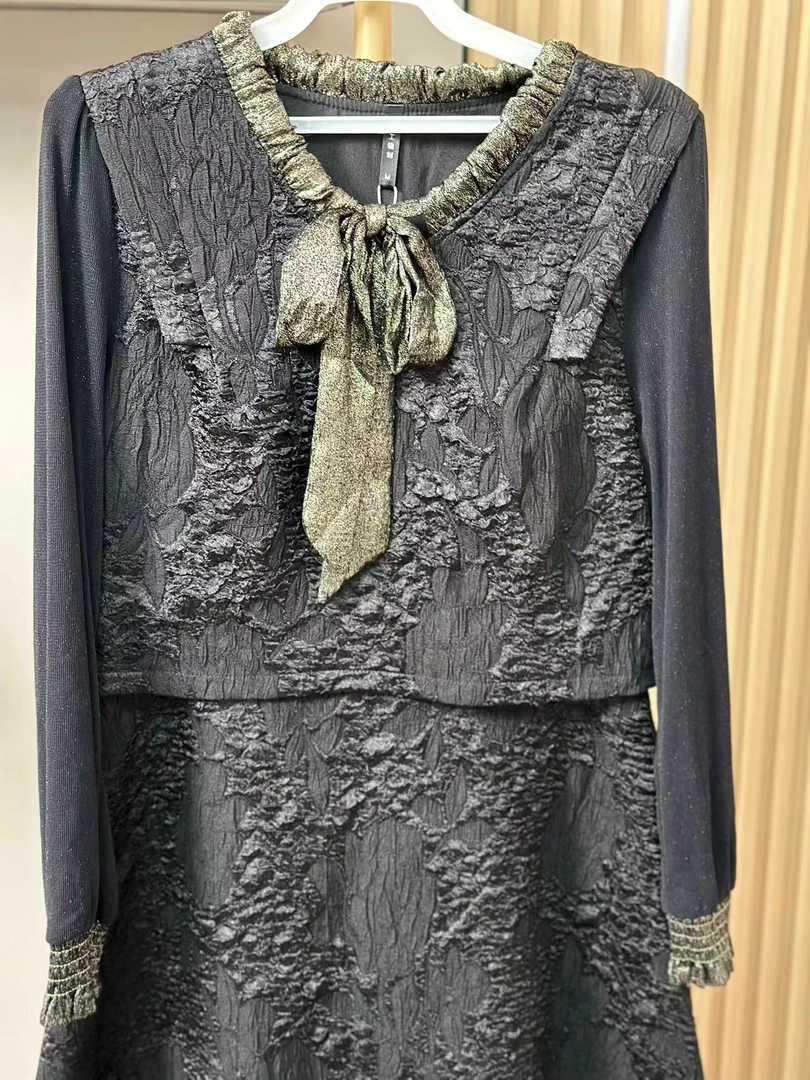 HS039蕾丝气质长袖时尚百搭打底女士拼接连衣裙