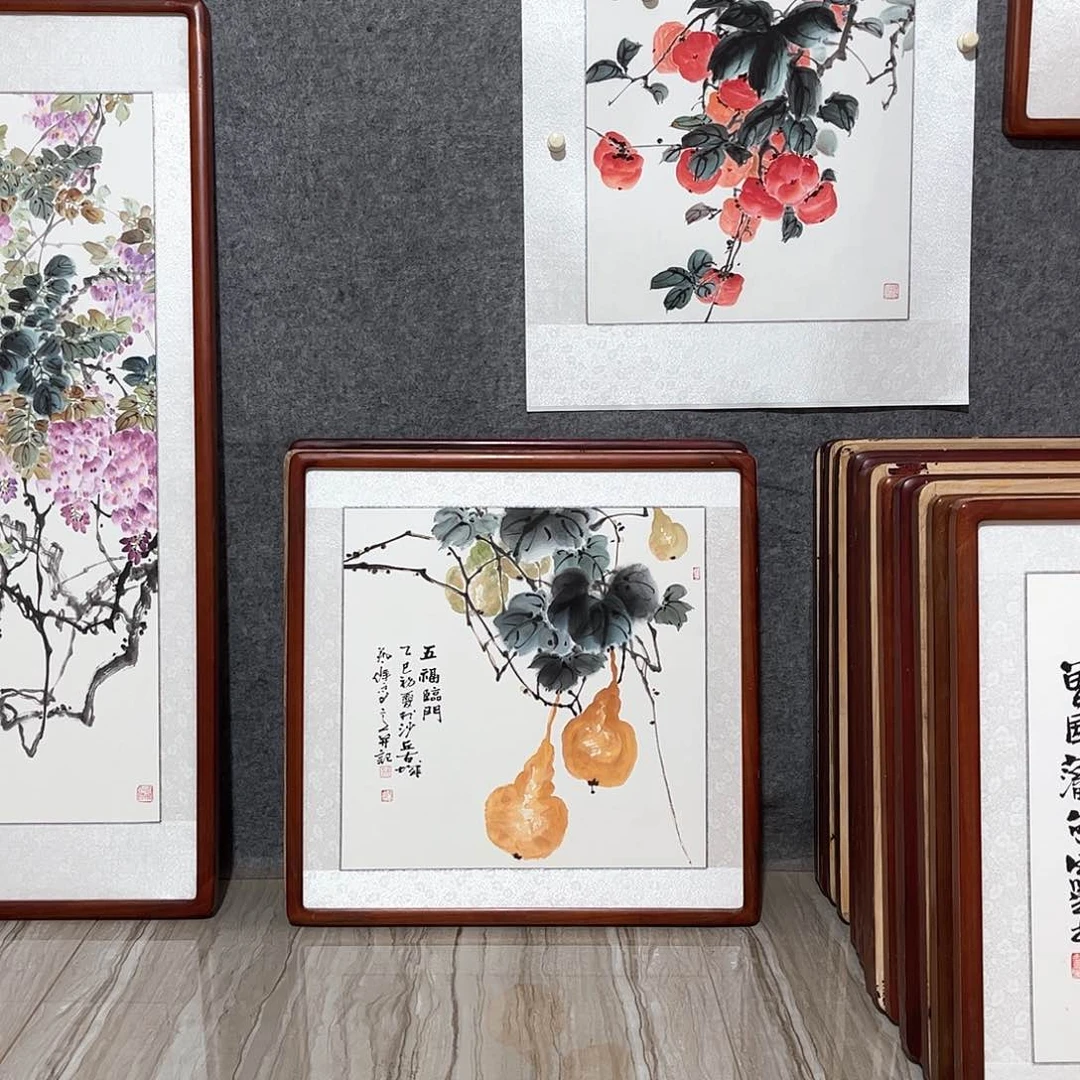 国画书画作品带框63×63厘米