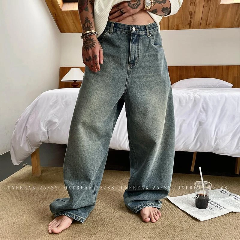 OXFREAK 「格子口袋 13OZ」复古水洗牛仔裤男直筒宽松baggy老爹裤