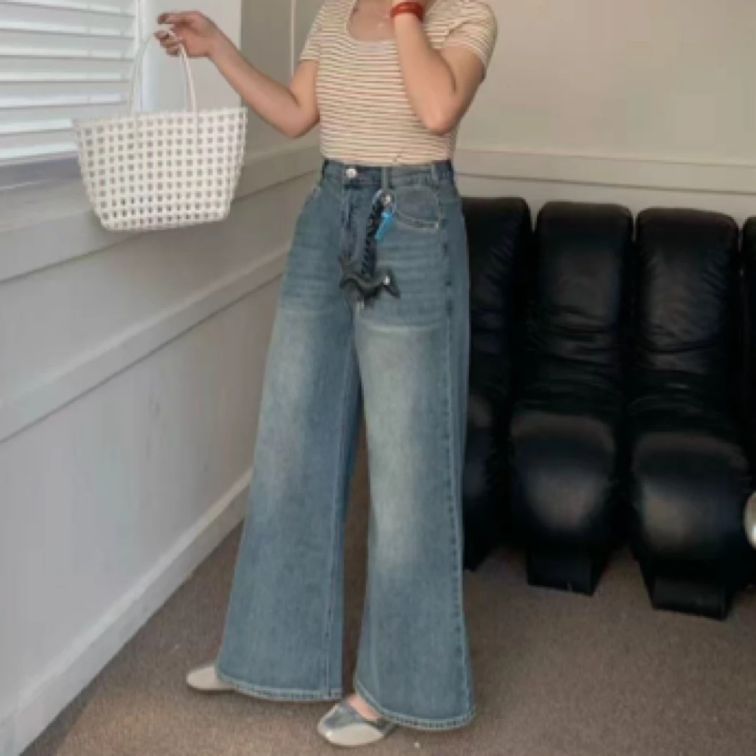 韩系百搭直筒牛仔裤显瘦6802