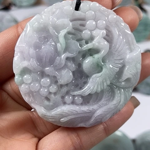 翡翠颈饰未镶嵌凤穿牡丹两面工福利