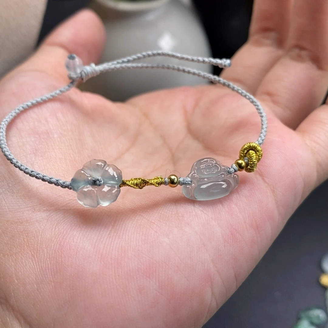 翡翠裸石小花佛公手绳