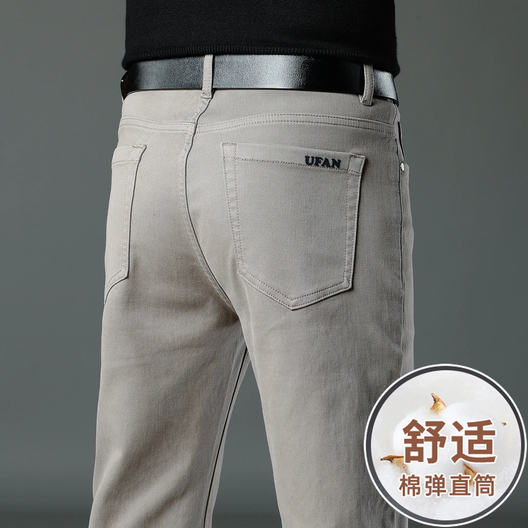 尼皮怀恩新款卡其色休闲裤男士春秋款修身直筒弹力潮牌商务长裤子