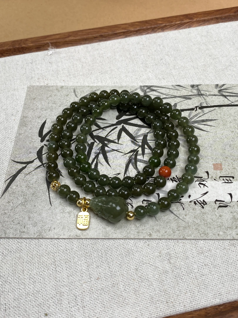 和田玉三圈貔貅手串好事成双新中式简约百搭假一罚十