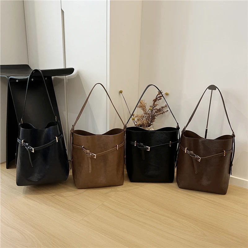 复古轻奢小众软皮通勤水桶包子母托特包大容量单肩斜挎包