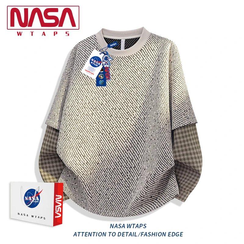 NASA WTAPS老钱风圆领长袖卫衣男士秋季新款休闲宽松大码百搭卫衣