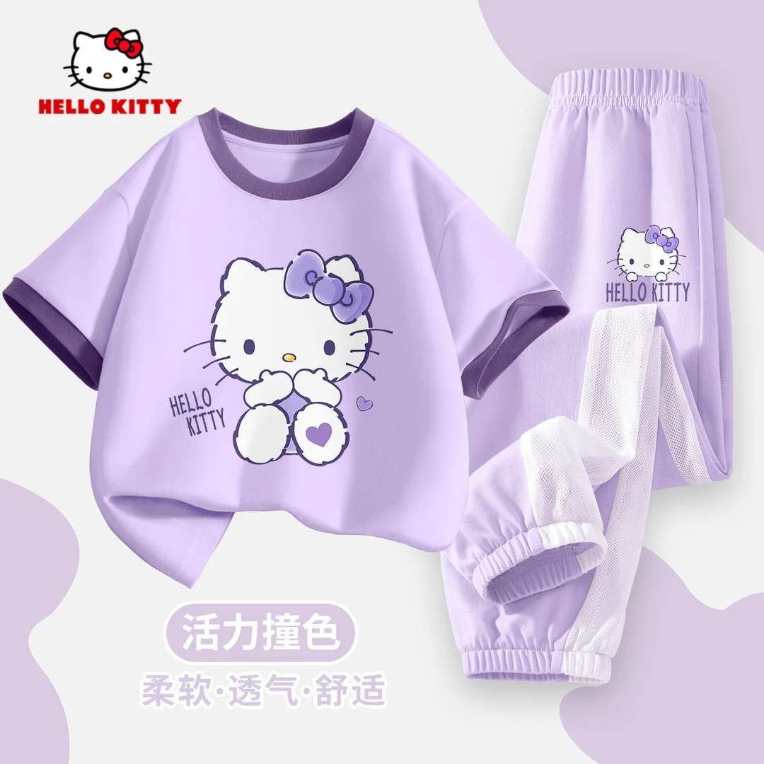HELLO KITTY凯蒂猫女童夏装爆款短袖t恤时尚凉感防蚊裤儿童运动服