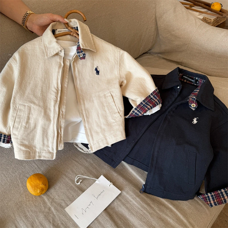 儿童外套2025春季新品男女童撞色翻领外套韩版宝宝拉链夹克衫春秋