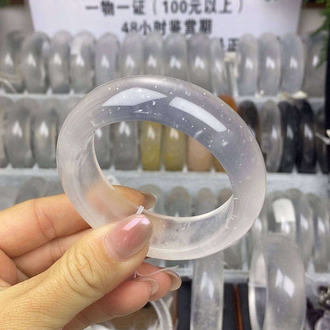 石英质玉未镶嵌手镯53.6白冰云中雪颗粒雪23171