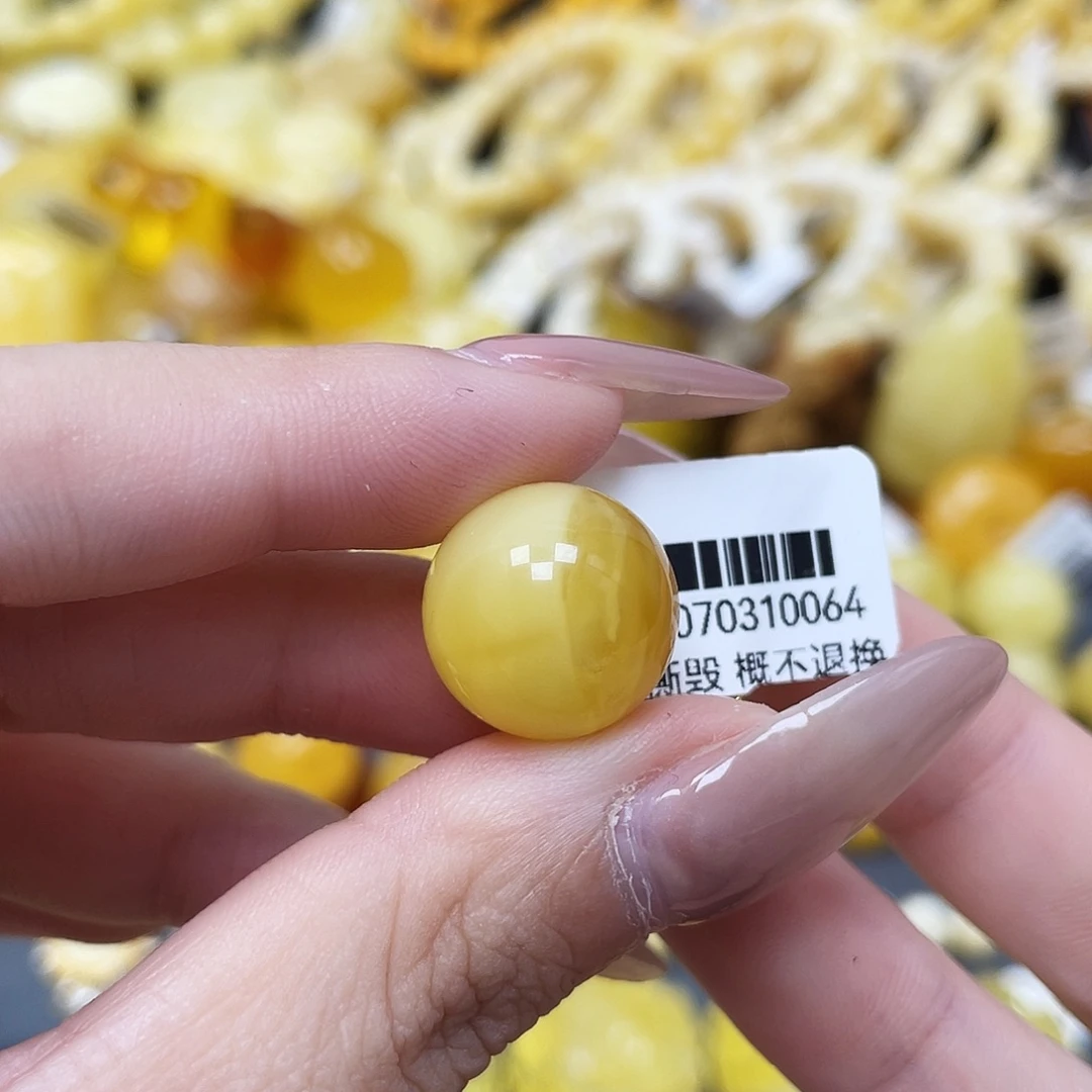 琥珀未镶嵌裸石15.2mm半山水圆珠