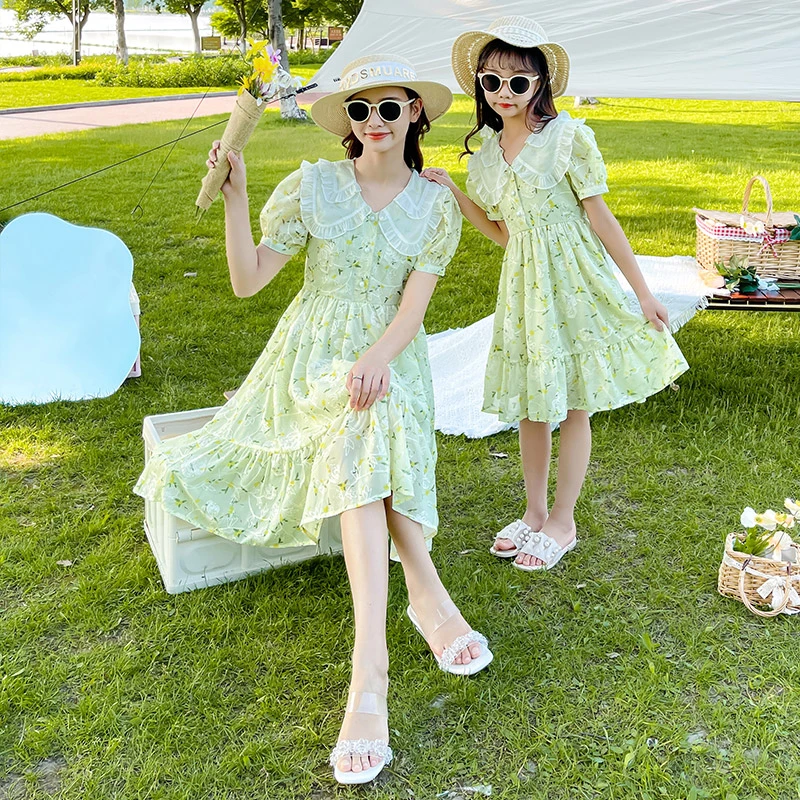 高级感亲子母女装连衣裙2025新款夏季长裙子气质女大童夏天碎花裙