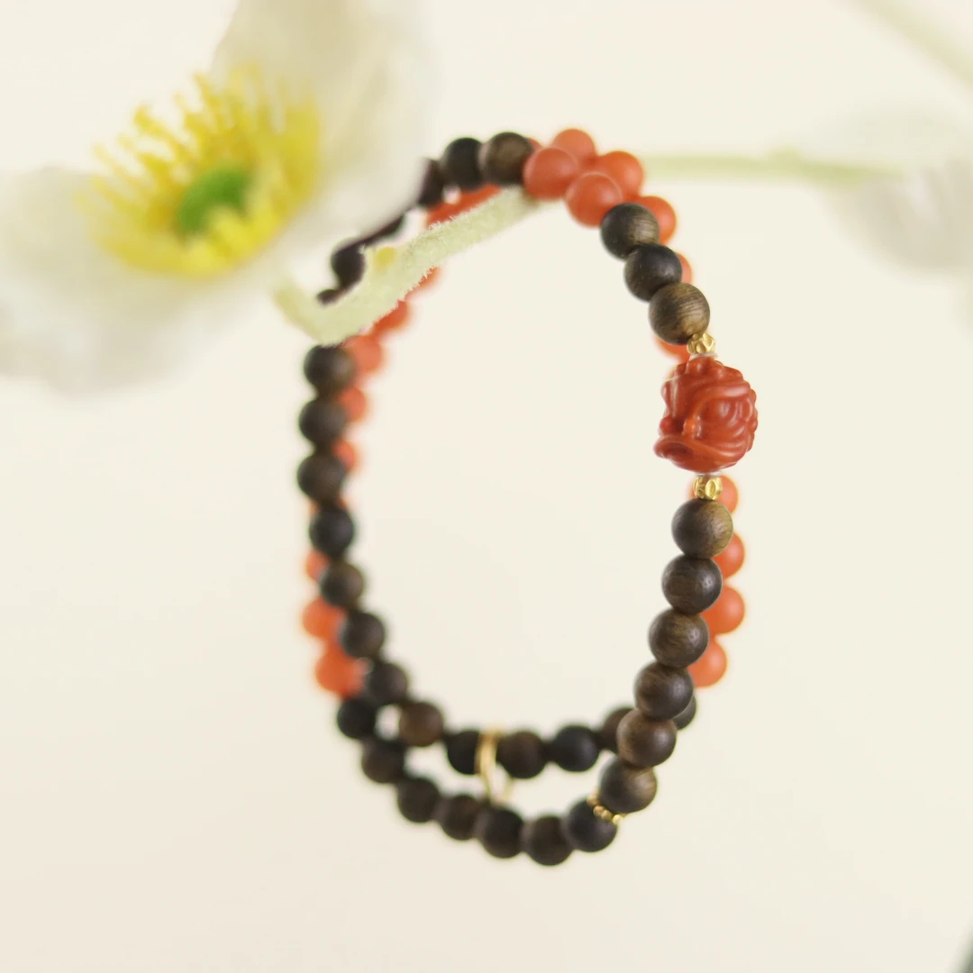 沉香ZC10A68382[原创]沉香南红双圈手串（多样性发货)