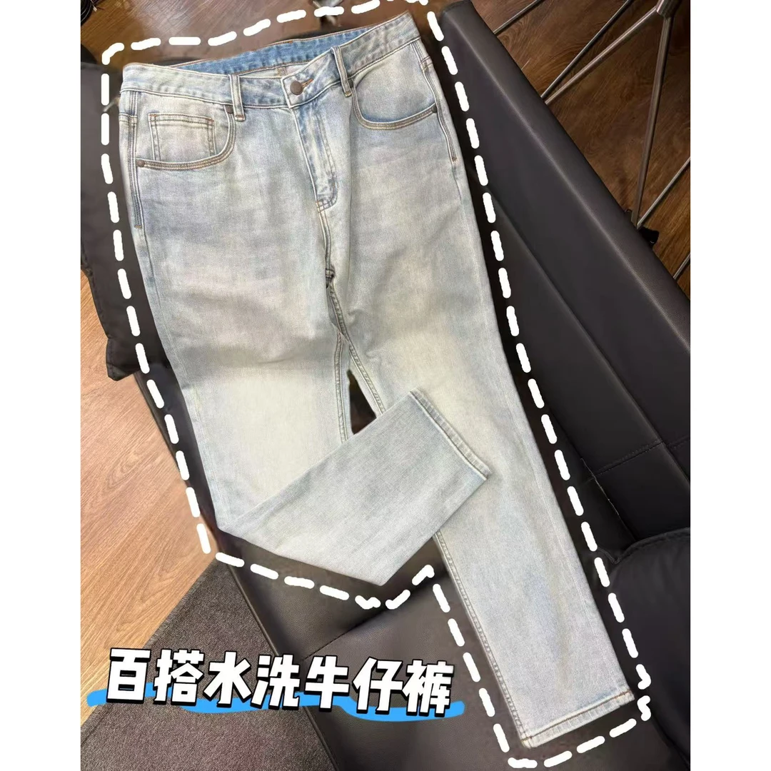 32402-秋季长裤小直筒流光风男士浅色牛仔裤薄款直筒（正码正拍）