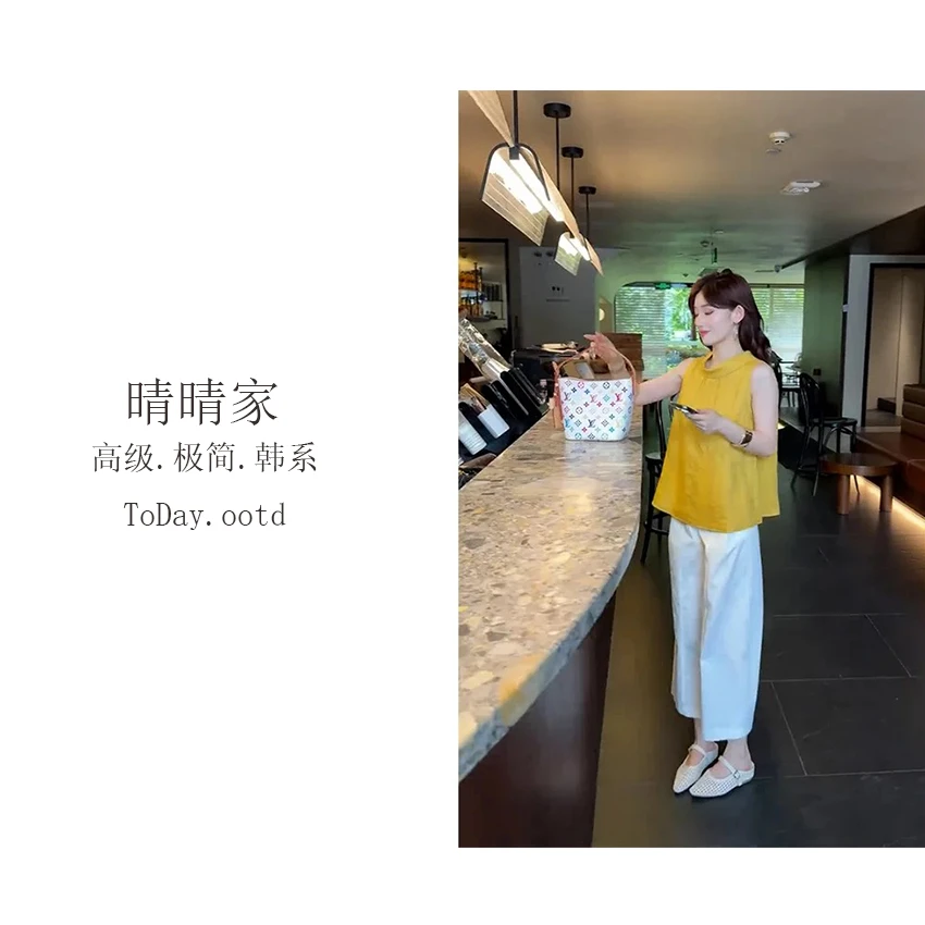 晴晴家-【汉麻舒适区】夏季韩系高级感简约纯色汉麻背心1069