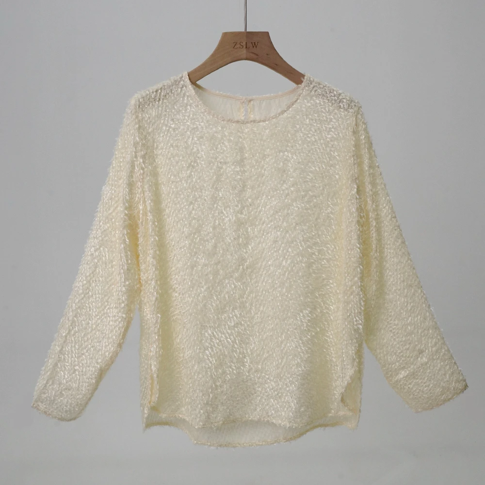 桑蚕丝丝绒长袖穿搭衬衫宽松时尚百搭纯色LW  825A2806