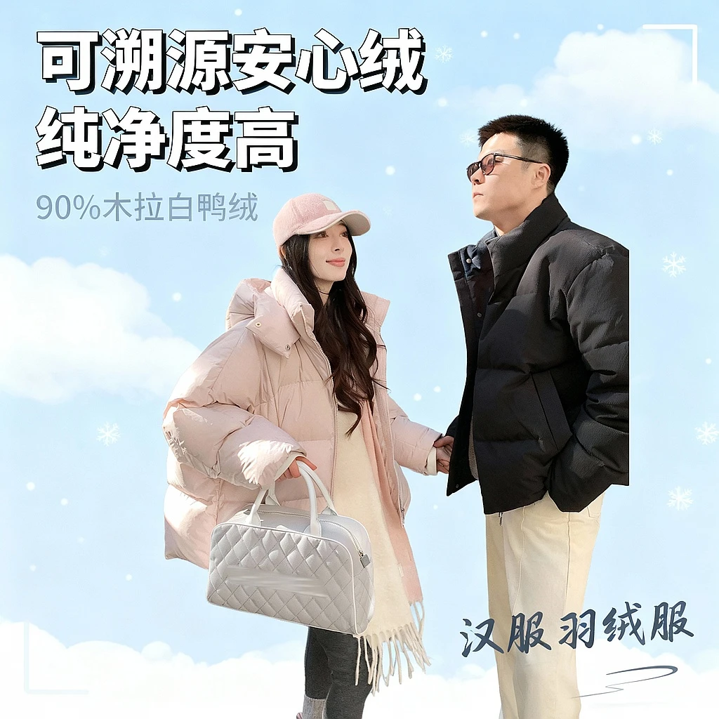 夏诗文 可溯源安心绒西班牙90木拉白鸭绒肌理感连帽羽绒服女汉服