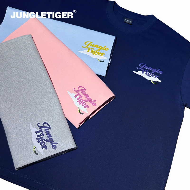 丛林老虎logo字母发泡印花重磅t恤男潮牌简约oversize纯棉短袖潮