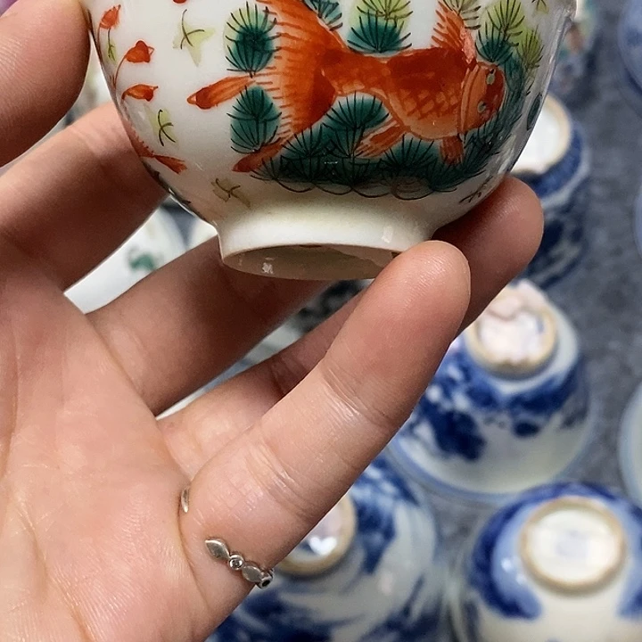小*儿粉彩金鱼小茶园一个