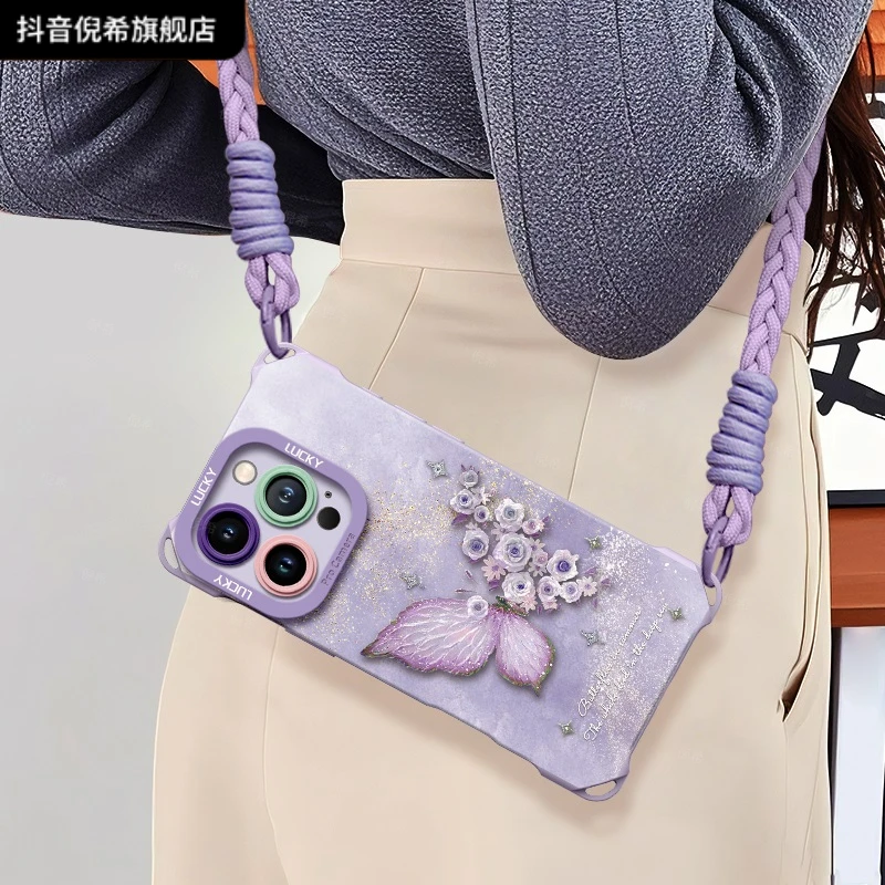 适用苹果17pro手机壳16promax全包iPhone15女新款14带手绳air挂绳