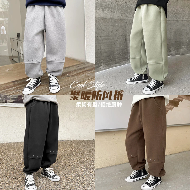 品牌修身灰色实拍品质黑色男童秋冬加绒加厚卫裤2024运动裤长裤