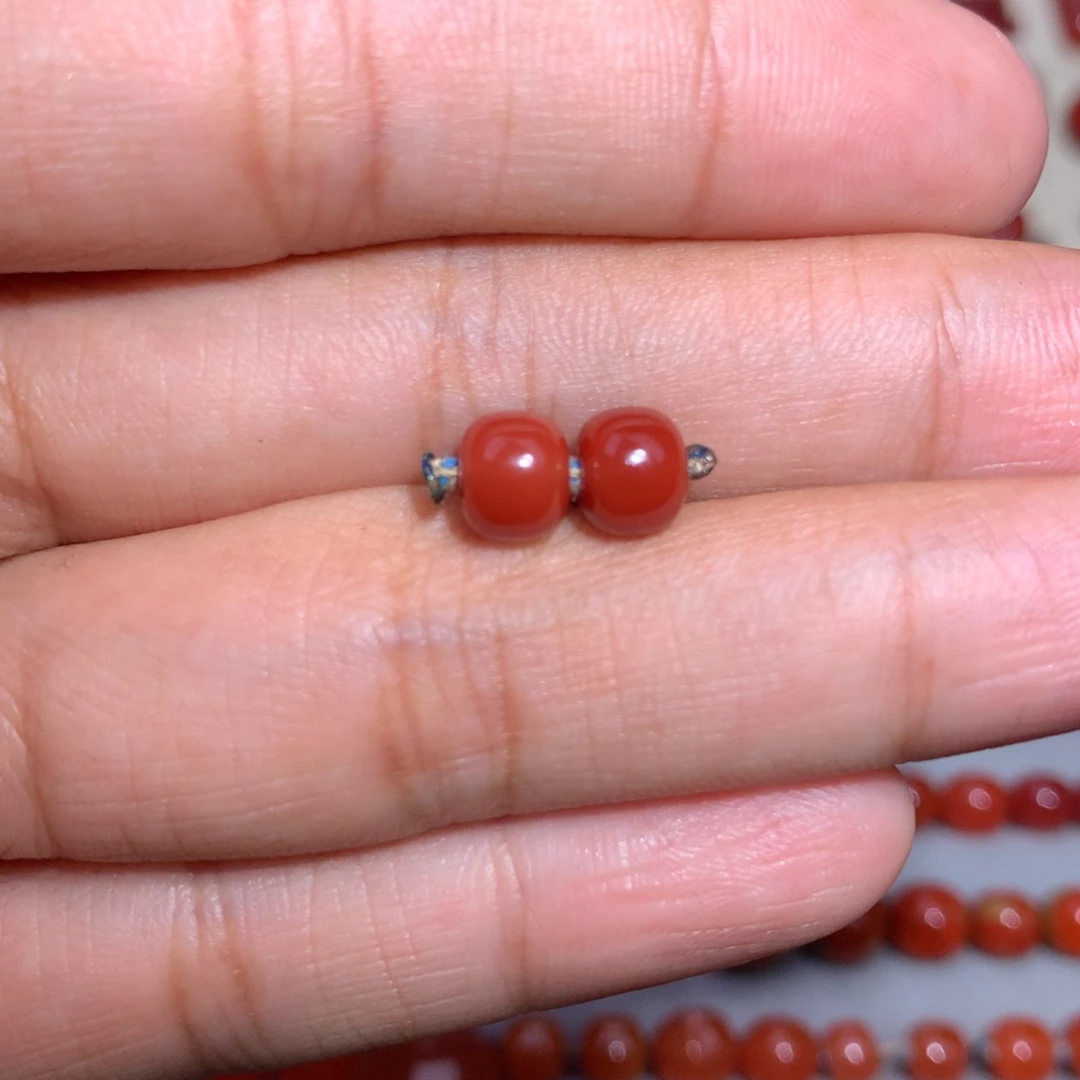 南红玛瑙老型对珠6.5未镶嵌马*怂微微微纹