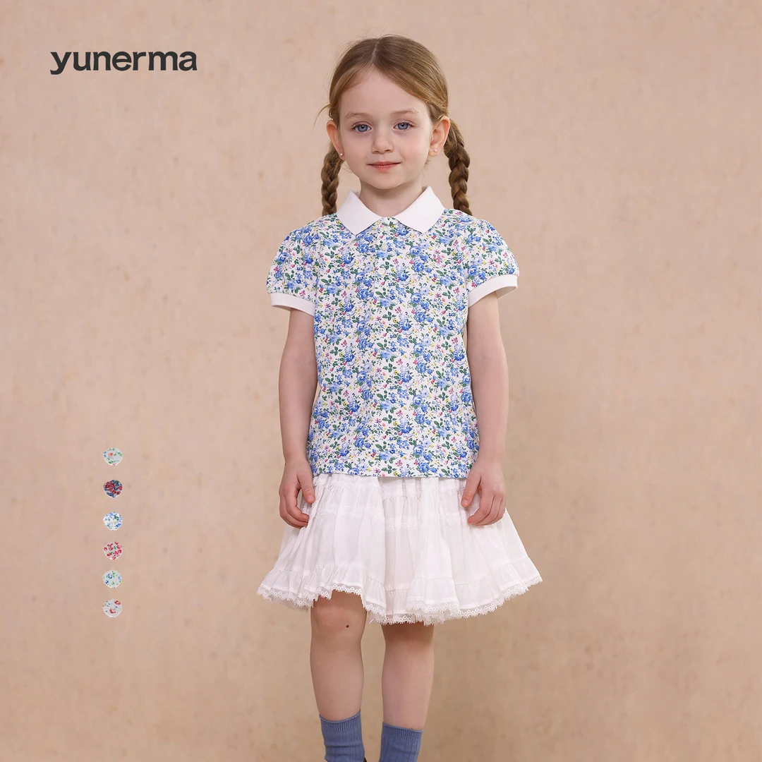允儿妈女童夏季新款小众气质碎花polo短袖宝宝洋气上衣儿童T恤潮