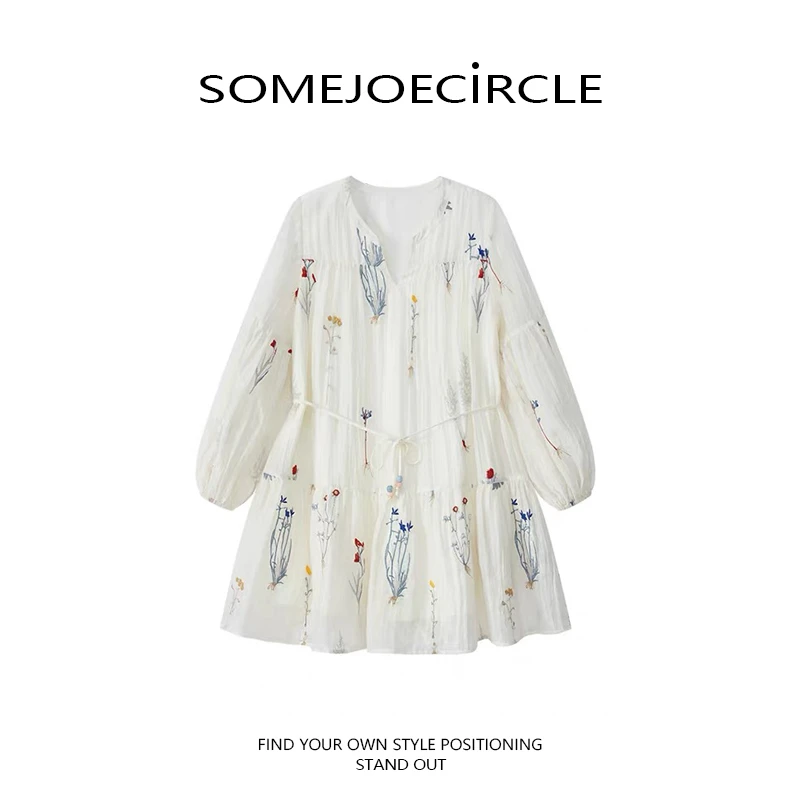 SOMEJOECIRCLE【浮翠华下】天丝连衣裙25早秋新款显瘦A字裙子Z6843