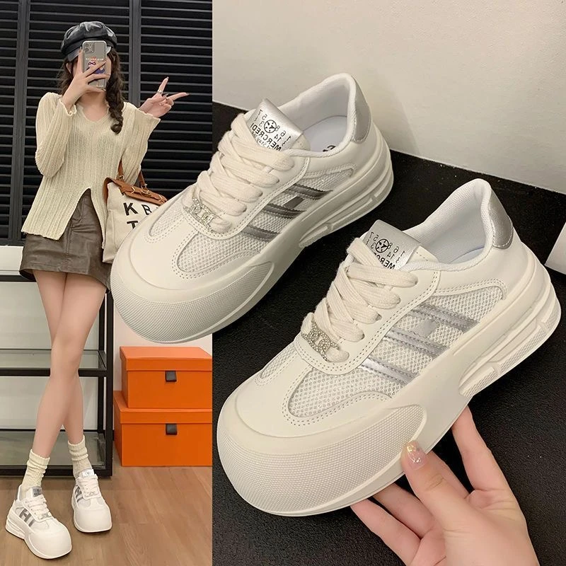 厚底网面板鞋2025夏季年轻时尚百搭运动休闲透气女鞋夏季网红学生