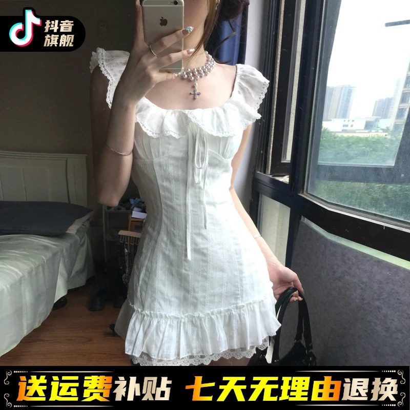 法式白色连衣裙子女装夏季2025新款小个子显瘦气质甜美可爱风短裙
