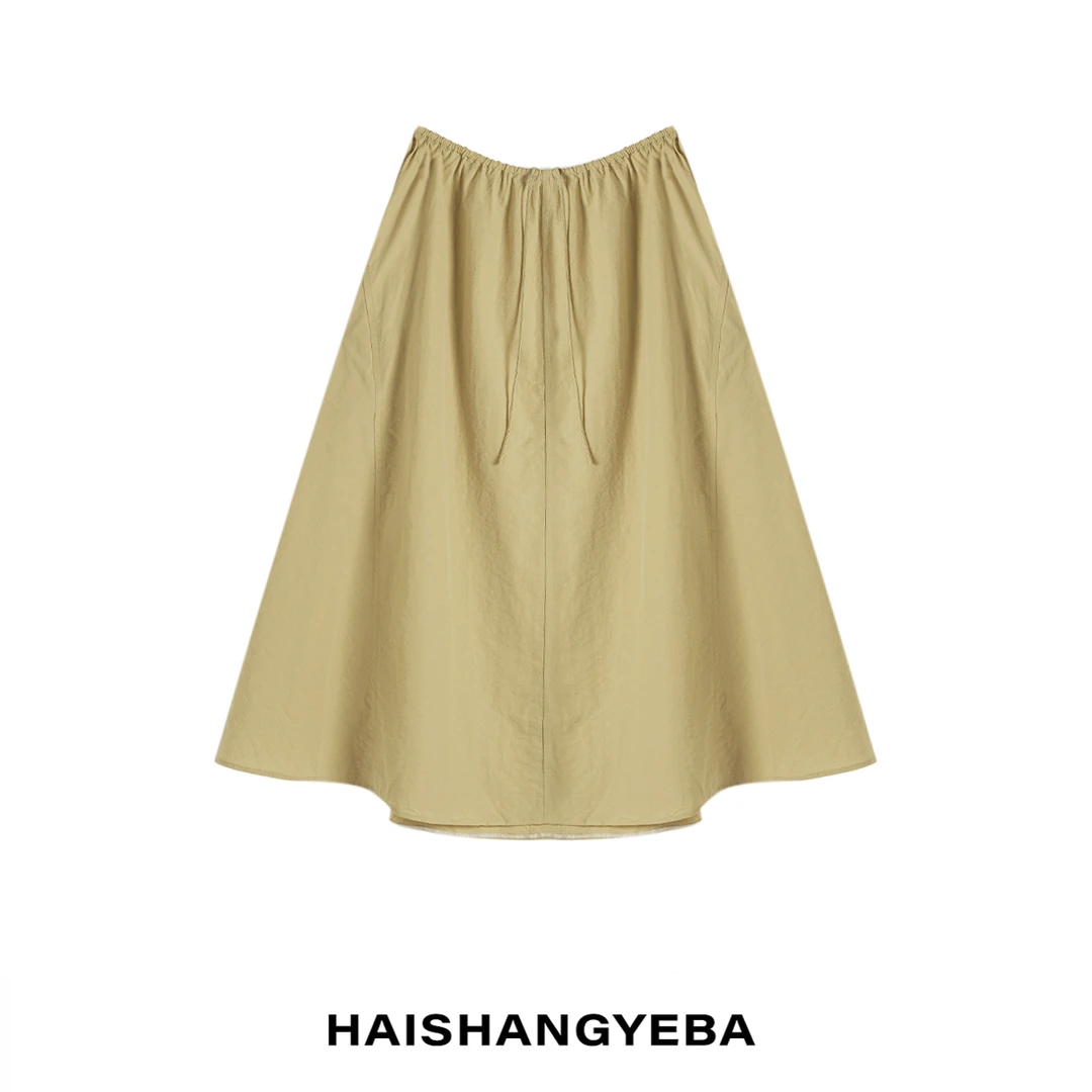 【海上叶爸】新款2025夏季百搭亚麻松紧腰宽松伞兵半身裙