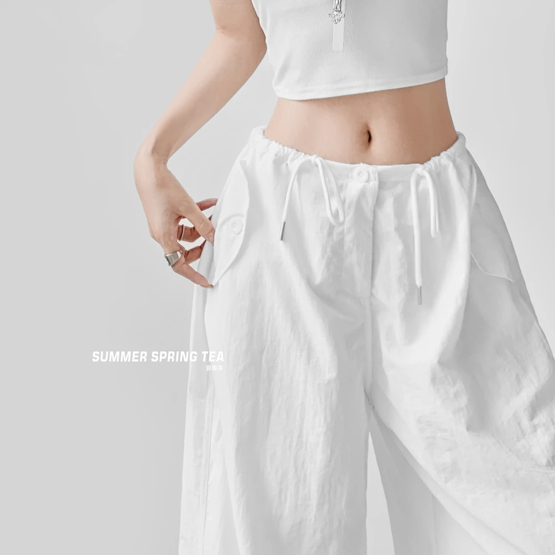 【夏春茶】美式复古工装阔腿裤宽松bf慵懒风登山休闲直筒束脚长裤