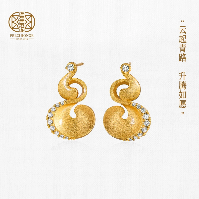 百年宝诚 925银耳饰 云升葫芦耳钉原创设计简约气质925银时尚百搭