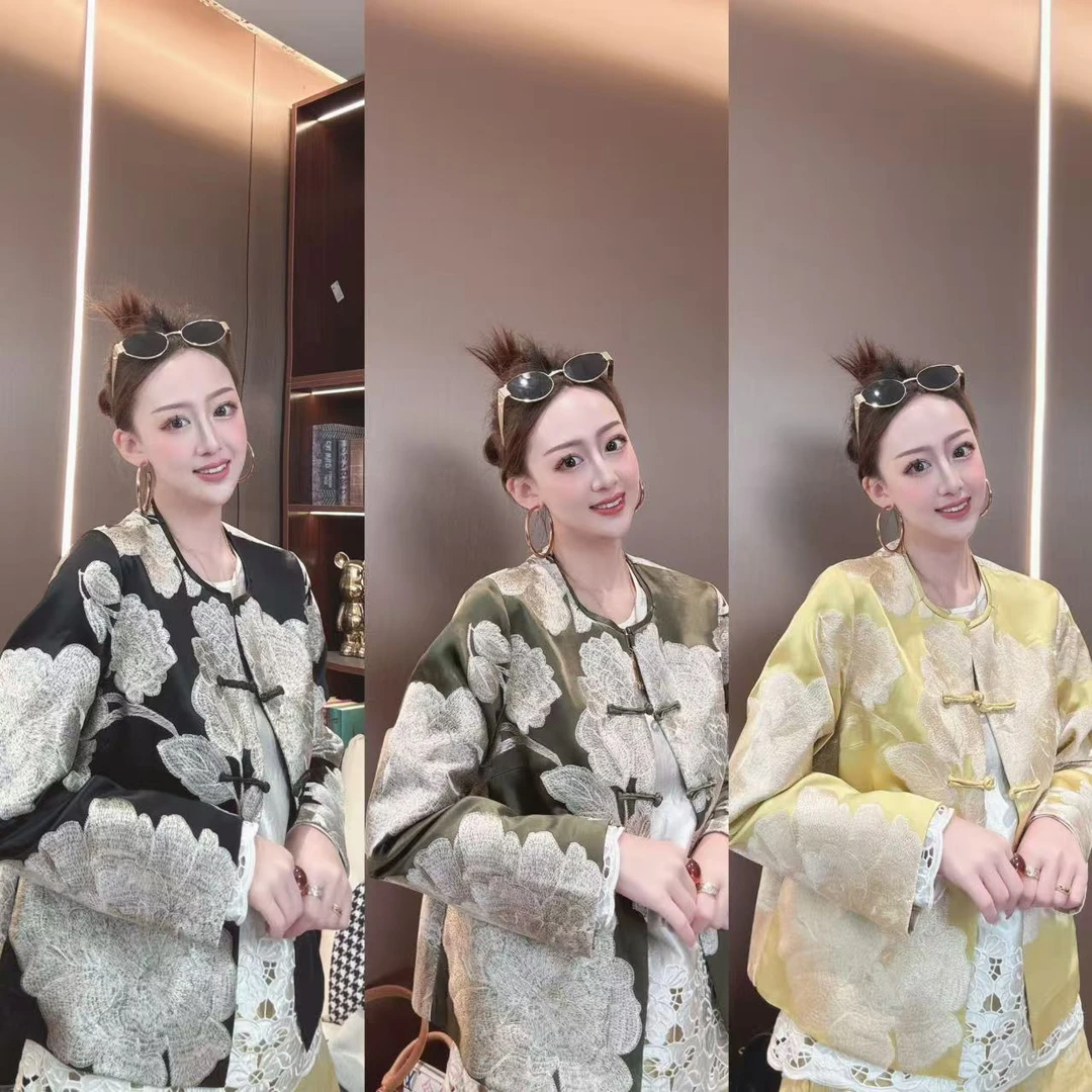 “福慧满庭”沐木原创秋款国风重工刺绣花开富贵显瘦气质外套19203