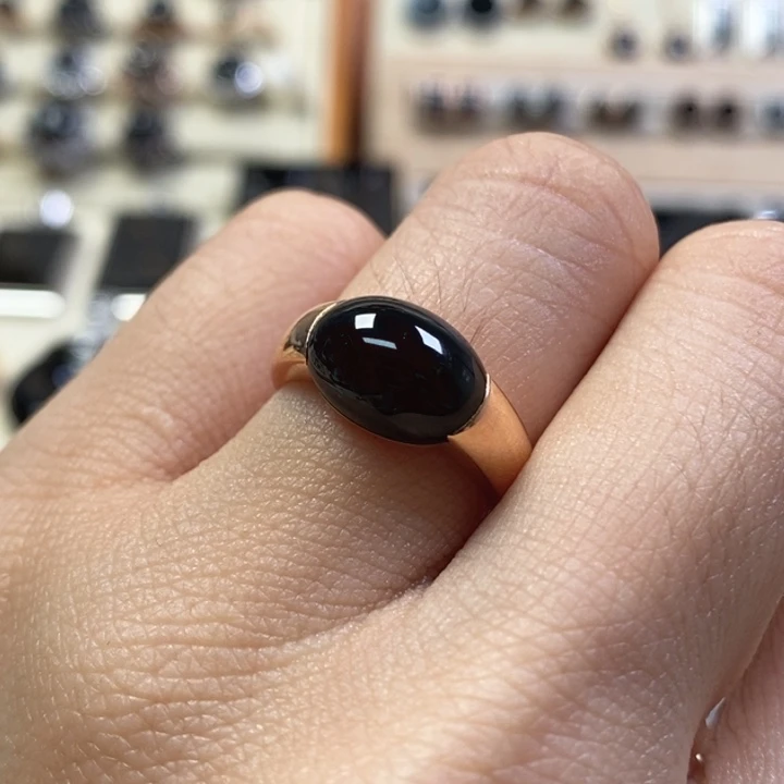 翡翠戒指18K金镶嵌缅甸天然翡翠墨翠