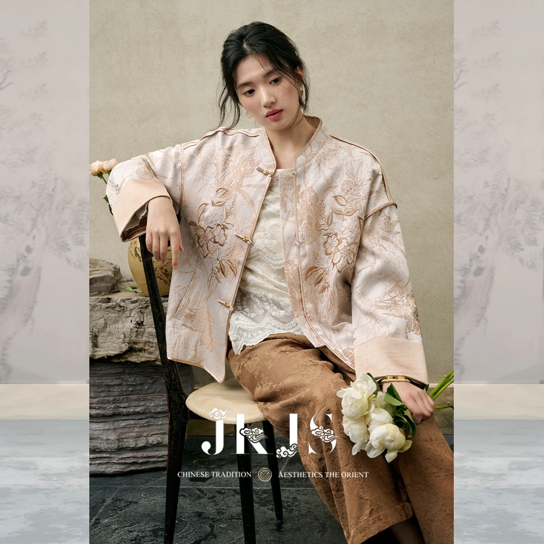 JKJS【海棠醉日】人丝肌理提花外套刺绣复古高级感女装气质上衣秋