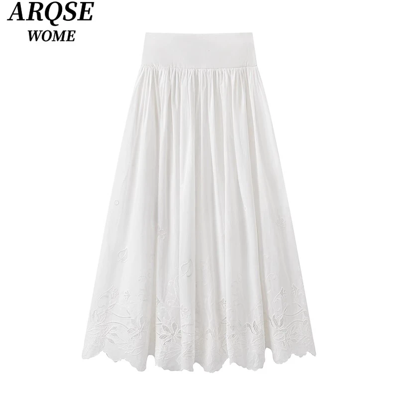 艾家新款刺绣高腰厚款春夏苎麻蕾丝半身裙绣花短裙cleanfit风3541