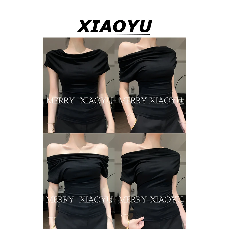 小鱼【随性慵懒】纯欲高级感夏季新款露肩短袖T恤女清冷系显瘦上衣