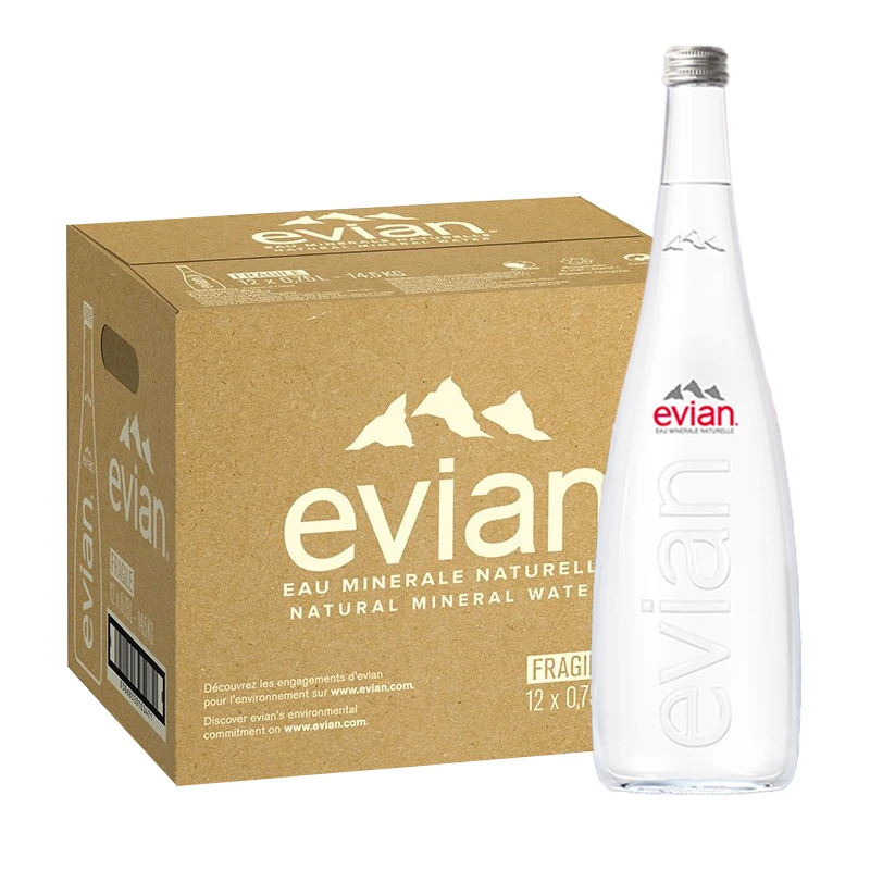 法国原装进口evian依云天然矿泉水750ml*瓶/箱弱碱性高端饮用水