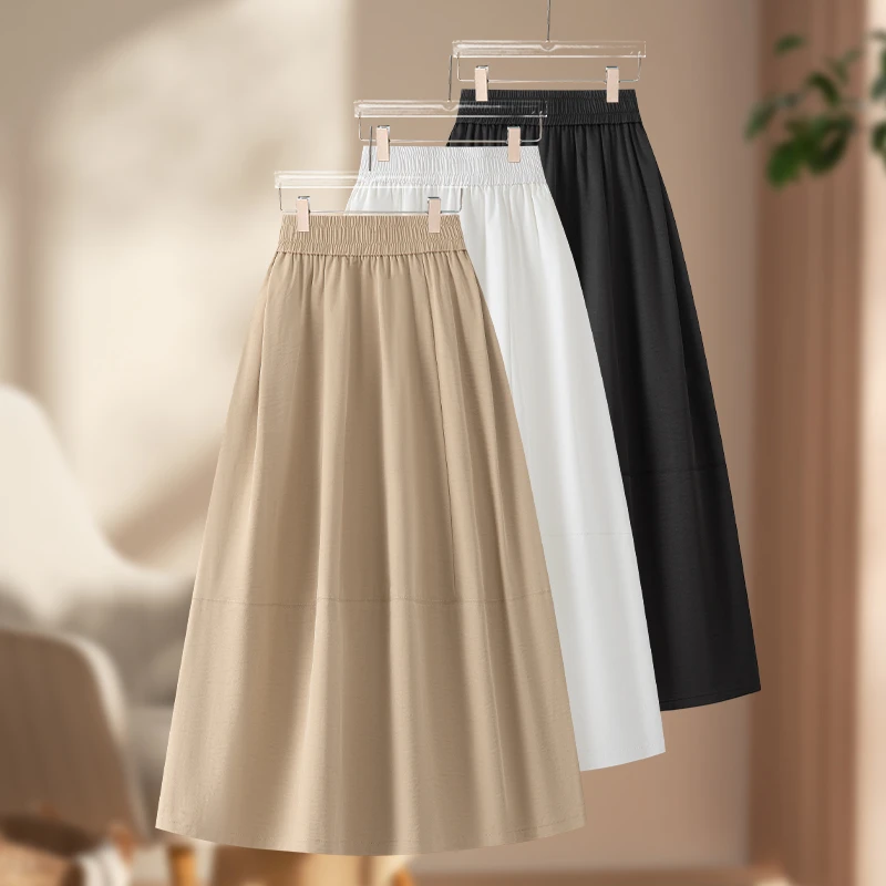 拉夏贝尔花苞半身裙夏季薄款2025新款松紧高腰垂感法式中长a字裙