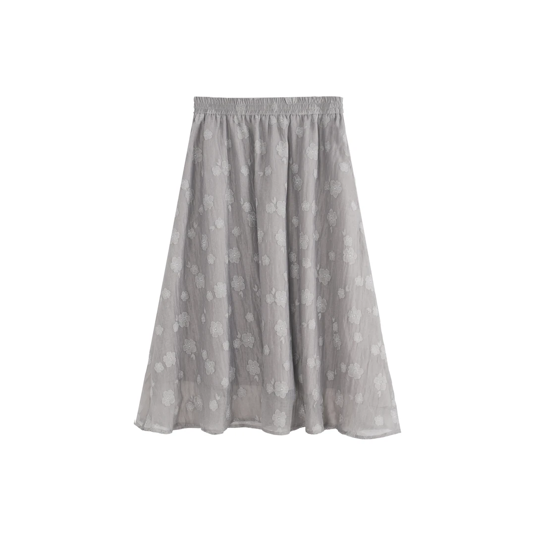 2025春花浪漫烧花立体棉锦松紧腰A字摆半裙88005