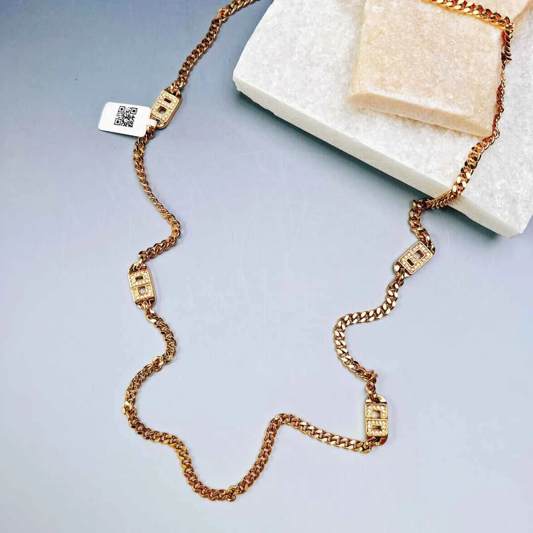 95新 DIOR/迪奥 柚礼中古/迪奥素金CD满钻项链LZ512426