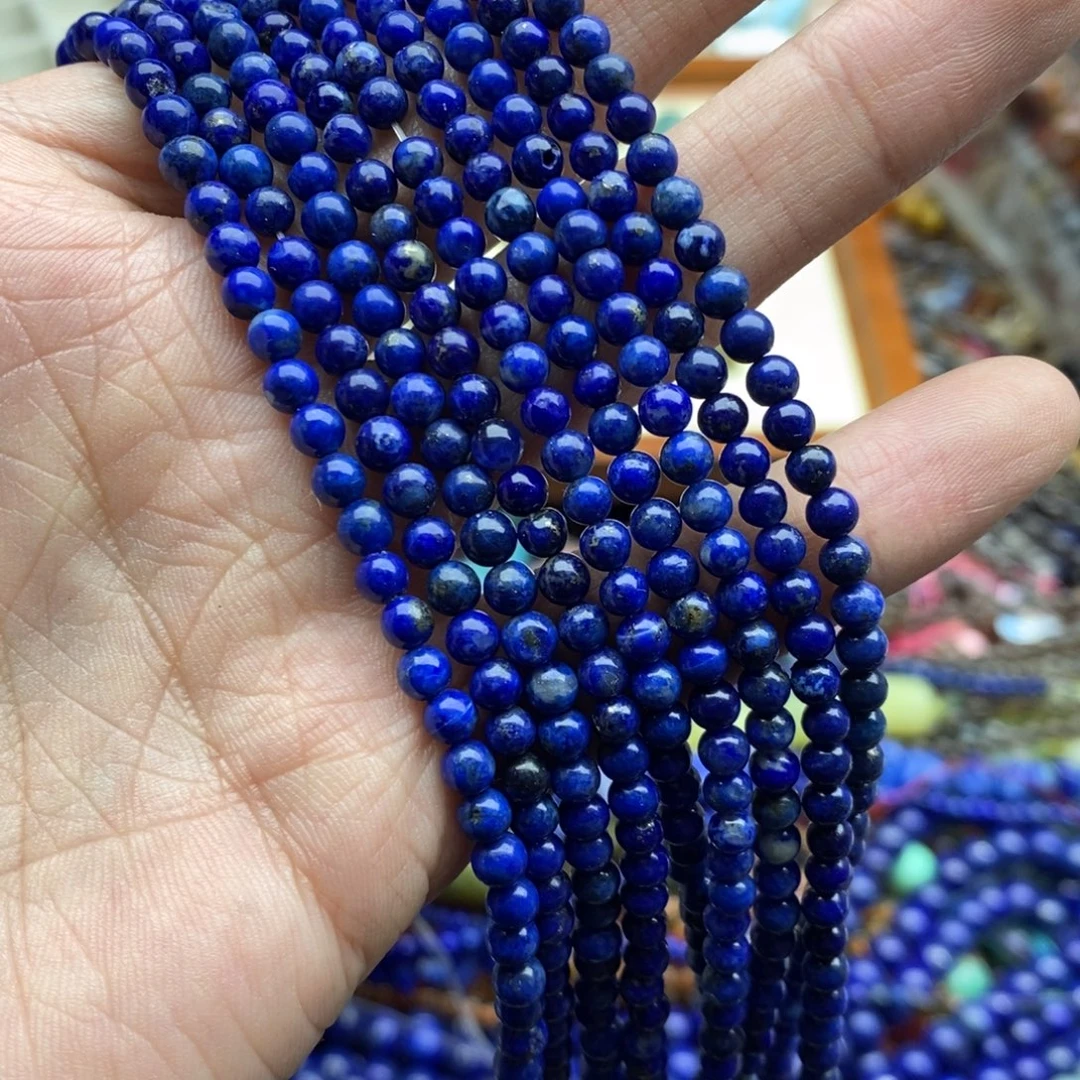 玛瑙/玉髓合金珠宝半成品一条天然4mm有瑕青金石圆珠