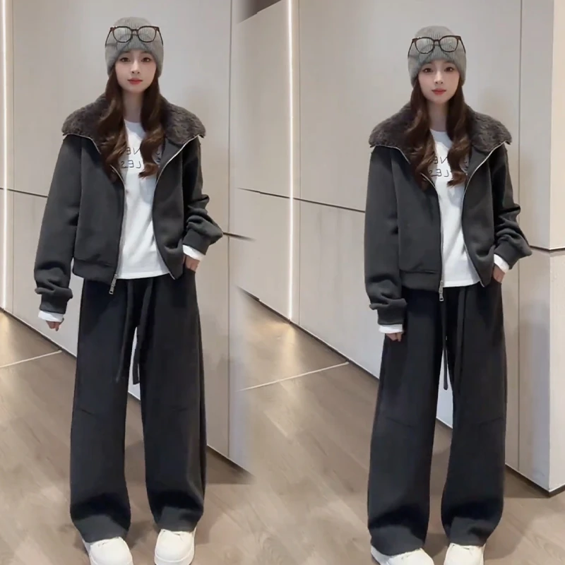 2025秋冬新款时尚显瘦气质网红高档套装女高级百搭宽松大码两件套